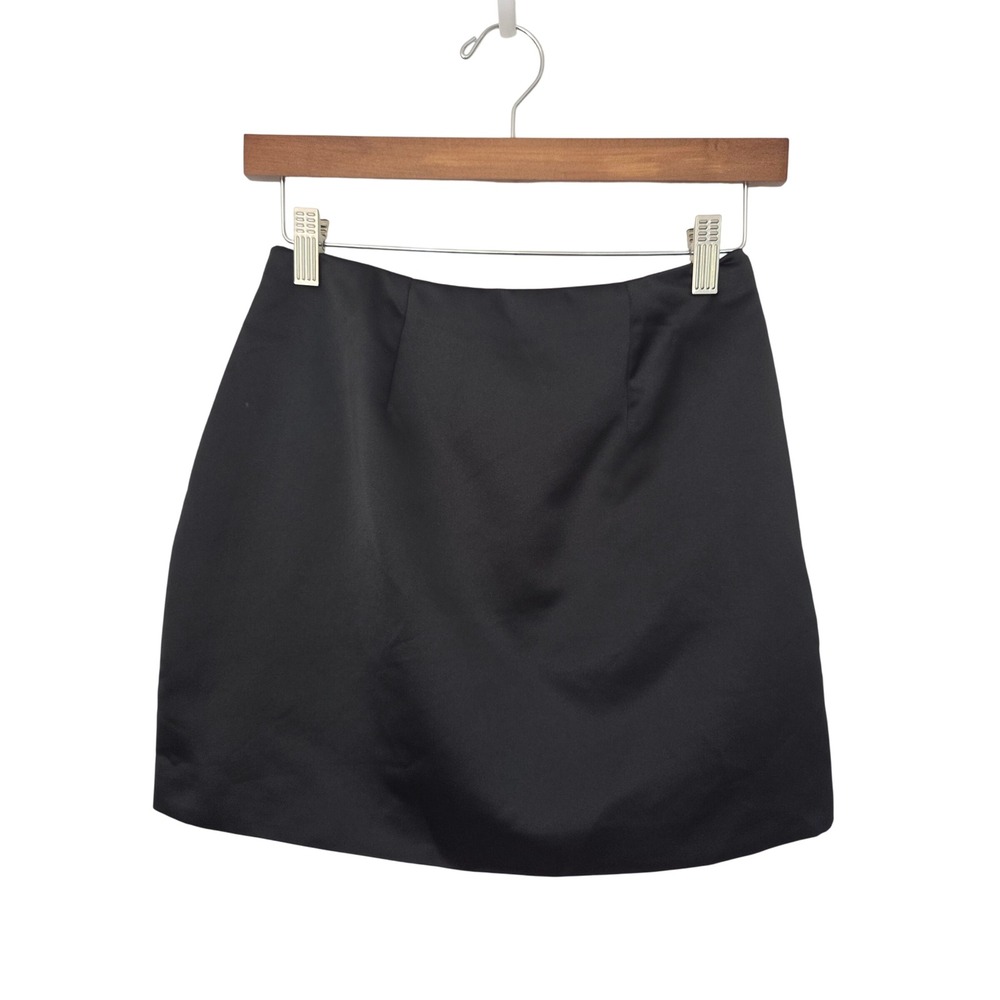 French Connection Jaxon Satin Mini Skirt A-Line Women 2 Black NWT $108